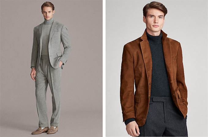 *Ralph Lauren* Αριστερά: Kent Handmade Cashmere Suit 4.450,00 € - Δεξιά: Polo Suede Suit Jacket 1.195,00 €