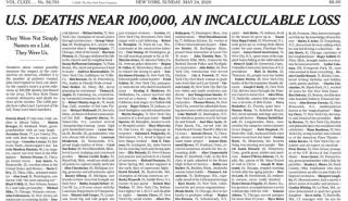 Το εντυπωσιακό εξώφυλλο των New York Times για την τραγωδία του κορονοϊού στις ΗΠΑ