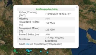 Νέος σεισμός 4,4 Ρίχτερ στην Ελασσόνα