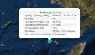 Σεισμός 4 Ρίχτερ στη Νίσυρο