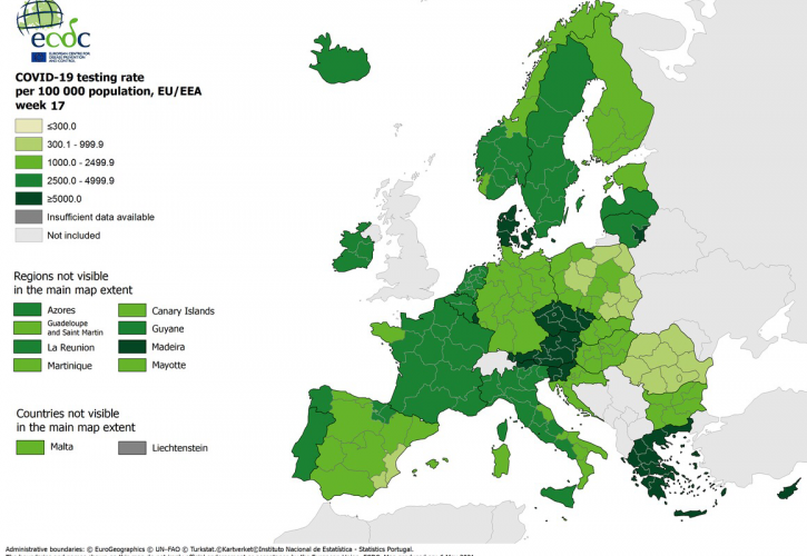 ECDC: Για 3η εβδομάδα στο πράσινο η Ελλάδα στο δείκτη θετικότητας