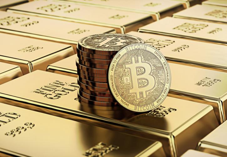 Μπάρες χρυσού και Bitcoin 