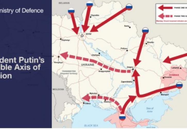 Χάρτη με πιθανή εισβολή της Ρωσίας σε 2 φάσεις, ανάρτησε το βρετανικό υπ. Άμυνας