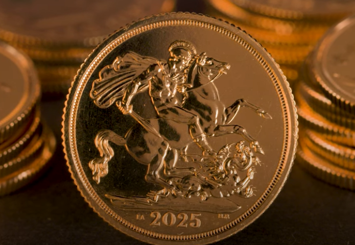 Χρυσή λίρα με ελληνικό ιδιόσημο από το Βασιλικό Νομισματοκοπείο Αγγλίας και την Τράπεζα Πειραιώς