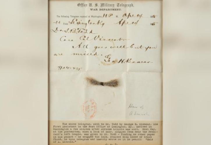 Μια τούφα από τα μαλλιά του Αβραάμ Λίνκολν «έπιασε» 81.000 δολάρια σε δημοπρασία (pic)