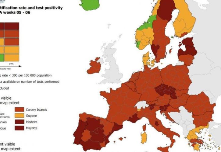 «Κίτρινη» η Ελλάδα στο νέο αναθεωρημένο χάρτη του ECDC