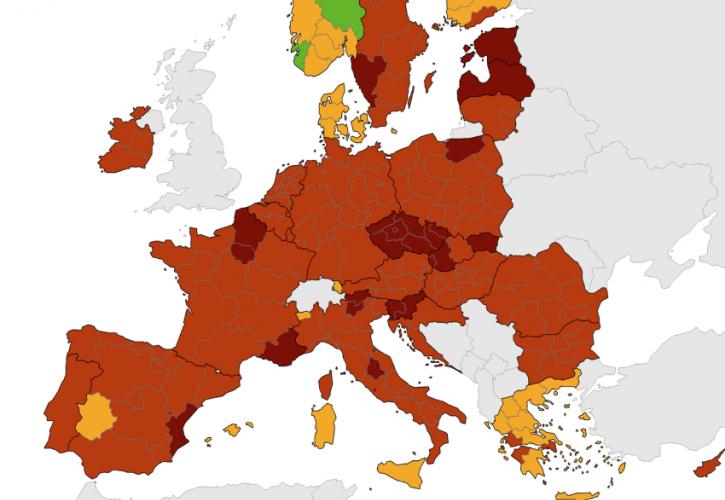 ECDC: Παραμένει στο «πορτοκαλί» το μεγαλύτερο μέρος της Ελλάδας