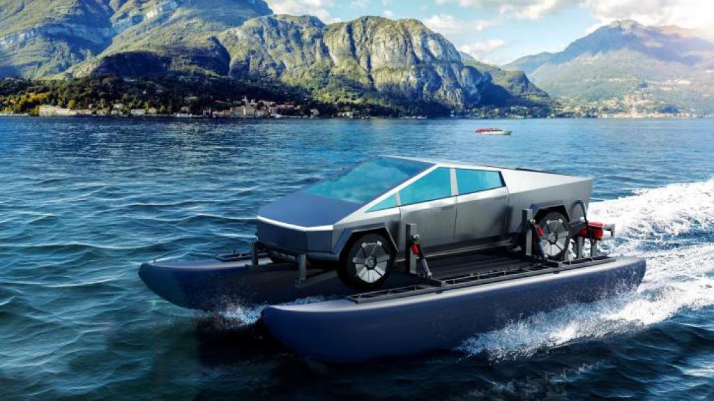 Cybercat Catamaran Concept: Το φουτουριστικό σύστημα που μετατρέπει το Cybertruck της Tesla σε ιδιωτικό yacht
